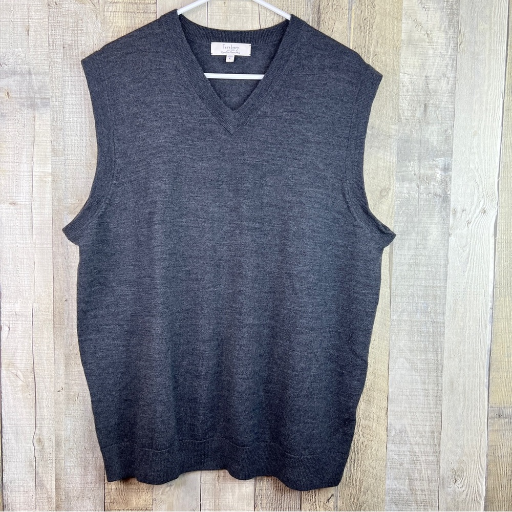 Turnbury Size Large Extra Fine Merino Wool Gray V-Neck Long Sleeve Sweat…